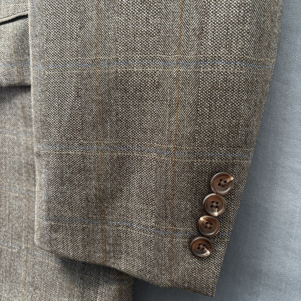 Lauren Ralph Lauren Mens 43R Tweed Blazer Coat Brown Plaid Windowpane 100% Wool - Picture 8 of 16